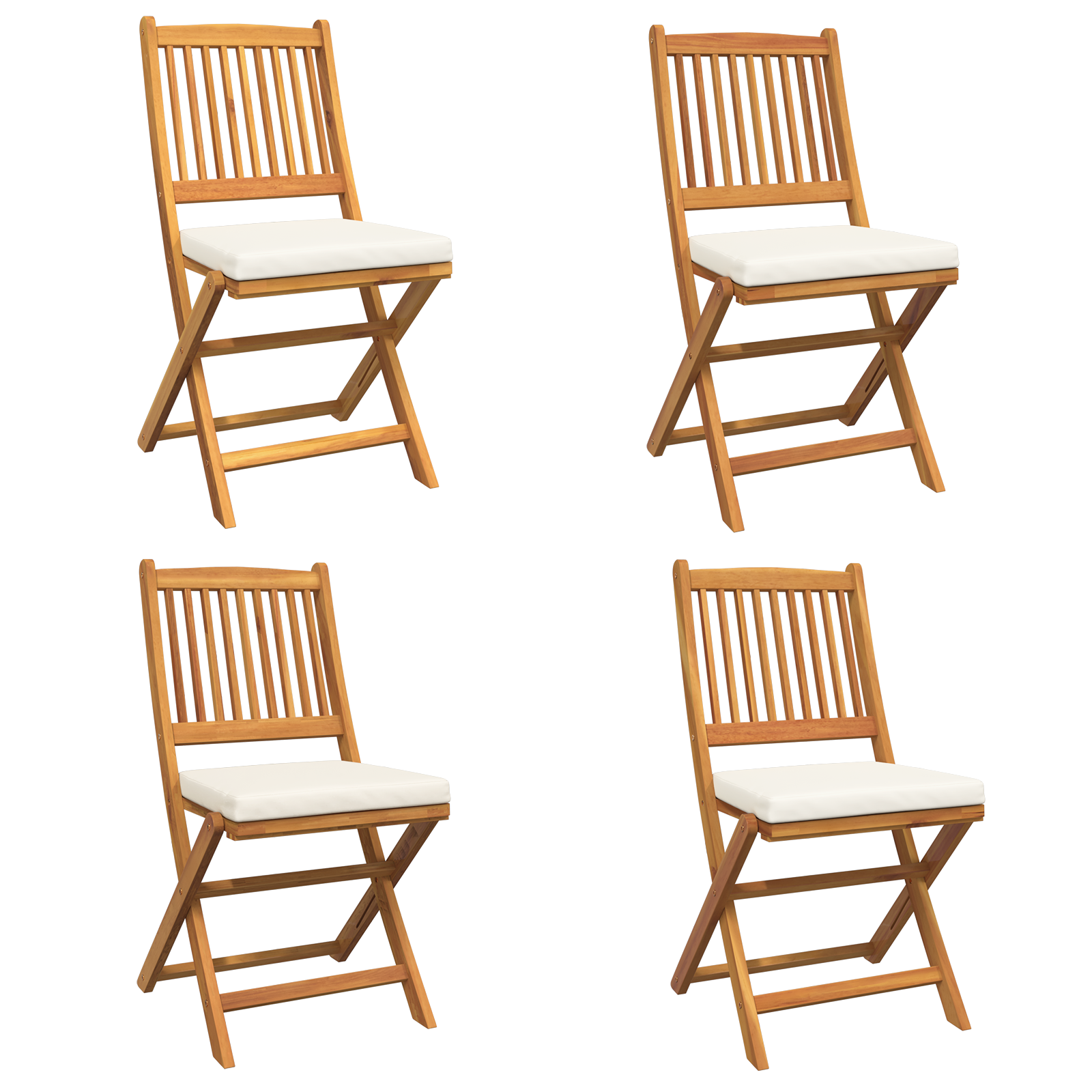 Sedia da Giardino Pieghevole  con Cuscino Bianco 4pcs in Legno di Acacia Solido