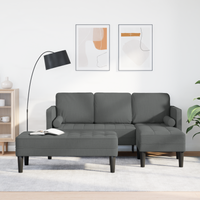 Set di divani 2 pezzi con cuscini in tessuto grigio scuro