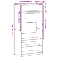 Armadio  Nero Rovere 100x50x200 cm in legno ingegnerizzato