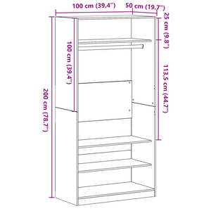 Armadio  Nero Rovere 100x50x200 cm in legno ingegnerizzato