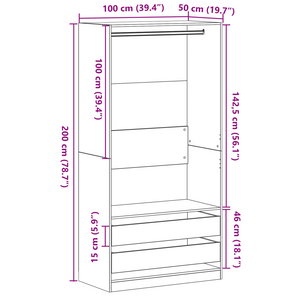 Armadio  Nero Rovere 100x50x200 cm in Legno Ingenerizzato