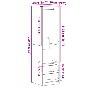 Armadio  Nero Rovere 50x50x200 cm in Legno Ingegnerizzato