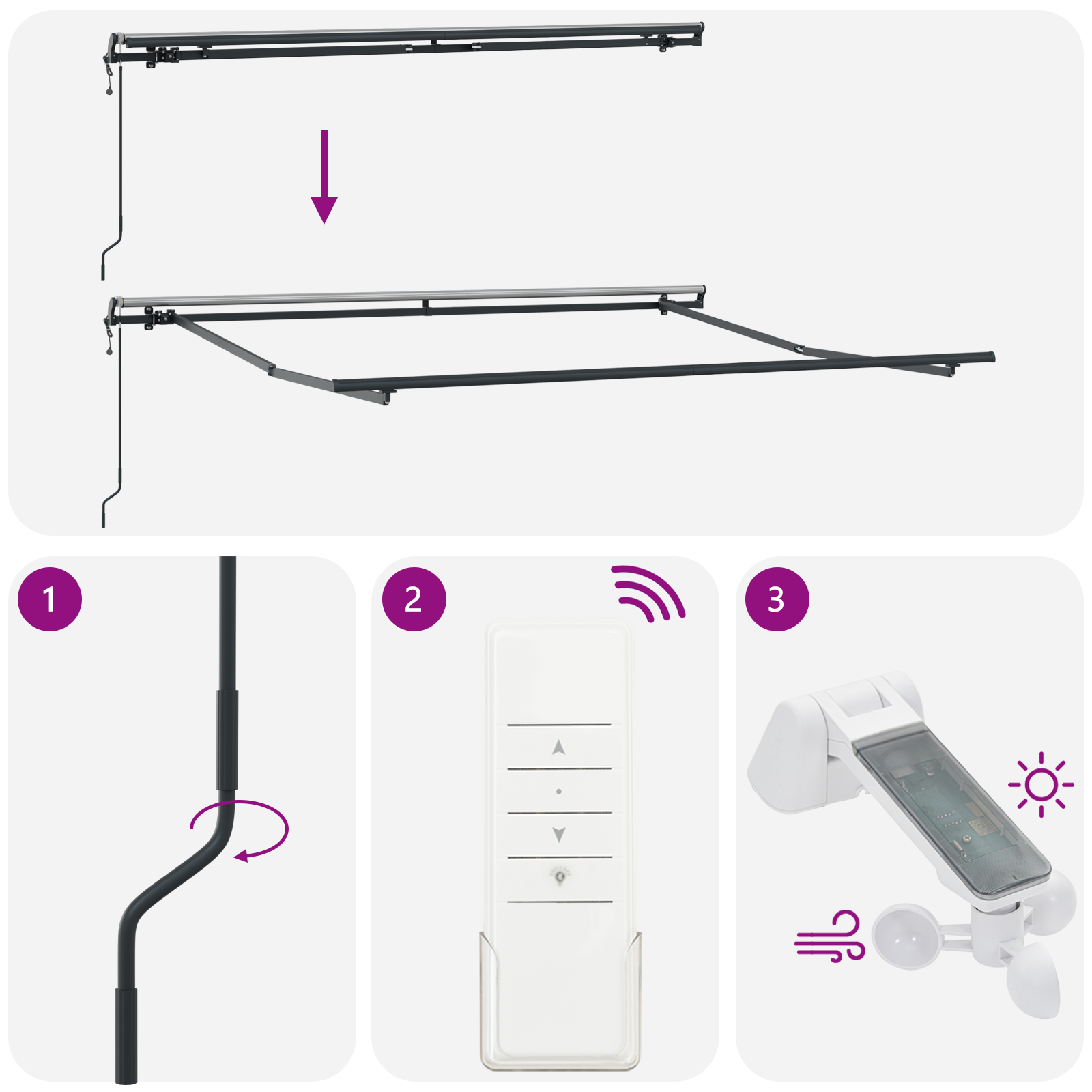 Ombrellone Retrattile Automatico a Strisce Multicolore 300x250 cm