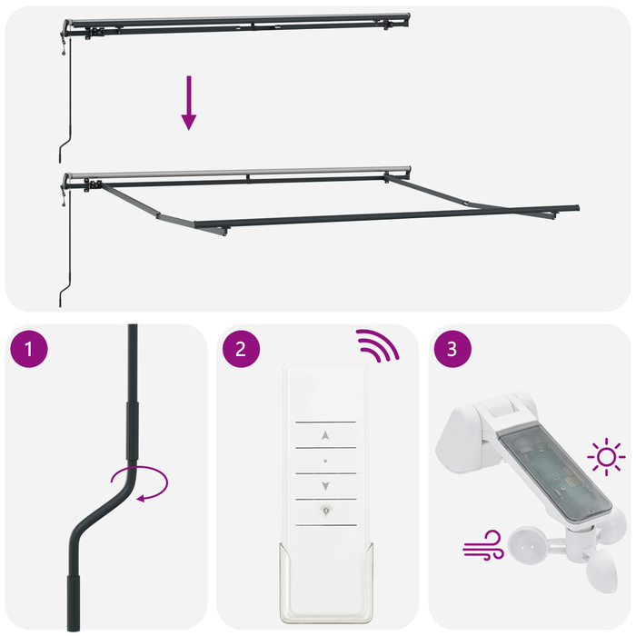 Ombrellone Retrattile Automatico a Strisce Multicolore 300x250 cm