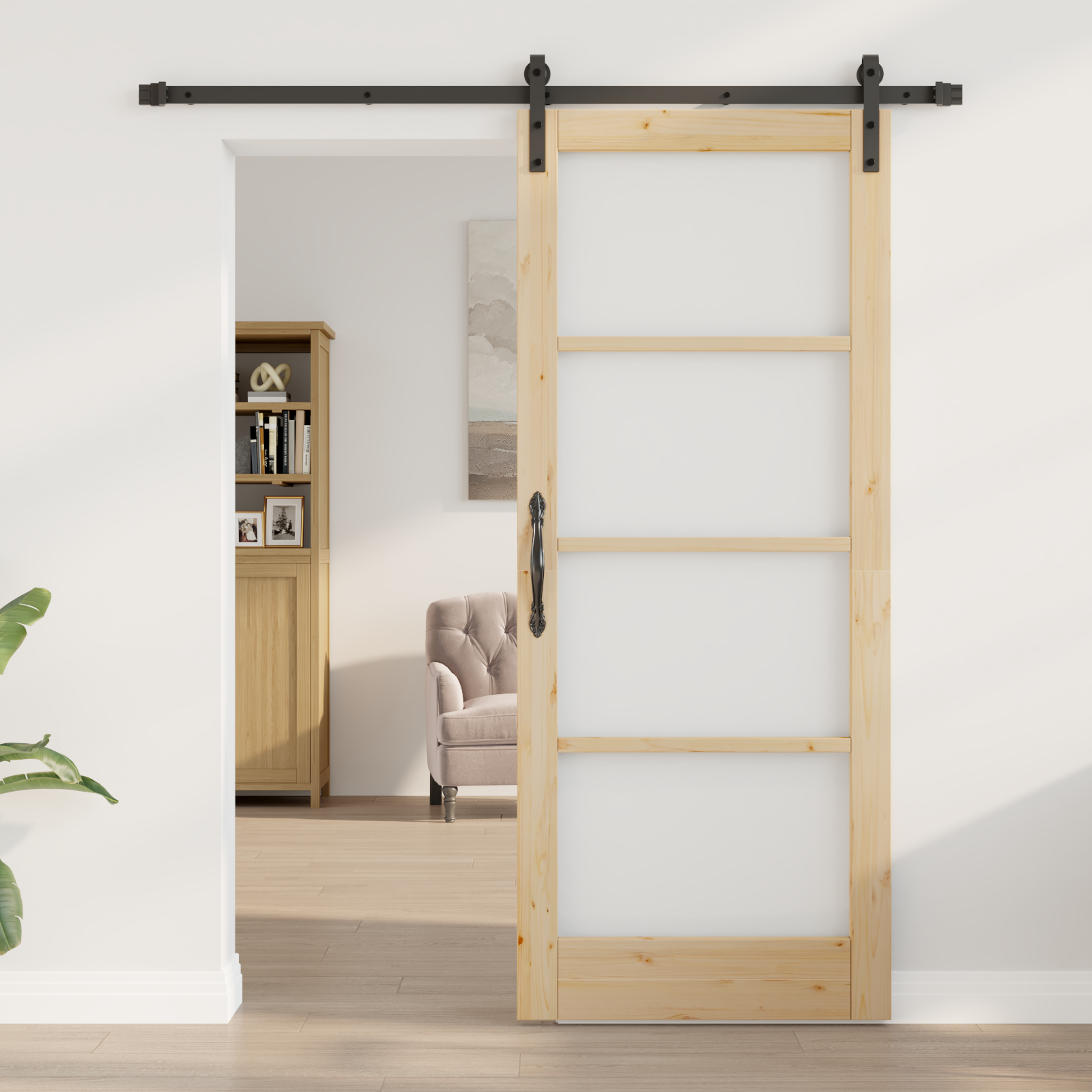 porta scorrevole  con set di accessori "ORKDAL" in legno massello e vetro