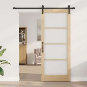 Porta Scorrevole con Set di Ferramenta 'ORKDAL'Legno Massello e Vetro