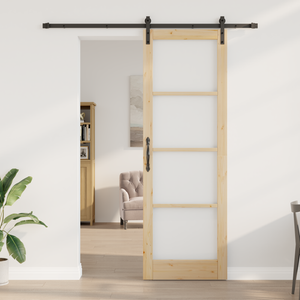 Porta Scorrevole  con Set di Maniglie ORKDAL in Legno Massello & Vetro