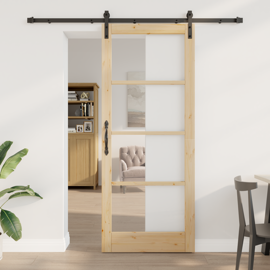 Porta Scorrevole con Set Hardware "ORKDAL" Legno Massello & Vetro