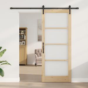 Porta Scorrevole con Set Hardware "ORKDAL" Legno Massello & Vetro