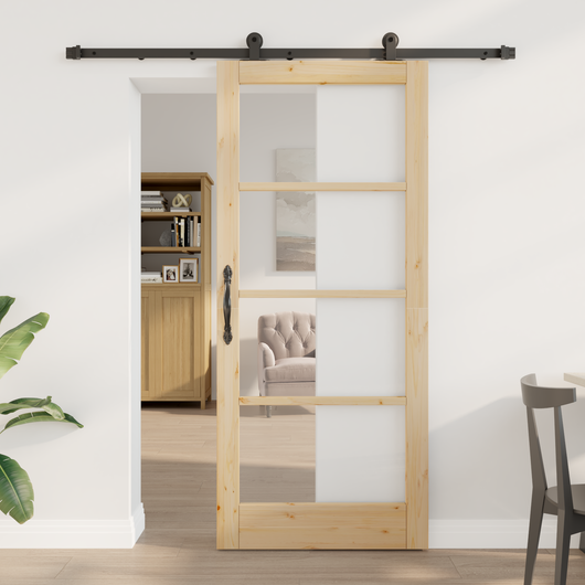 Porta Scorrevole  con Set di Ferramenta 'ORKDAL'Legno Massello e Vetro