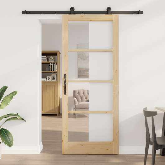 Porta scorrevole  con set di hardware 'ORKDAL'in legno solido e vetro