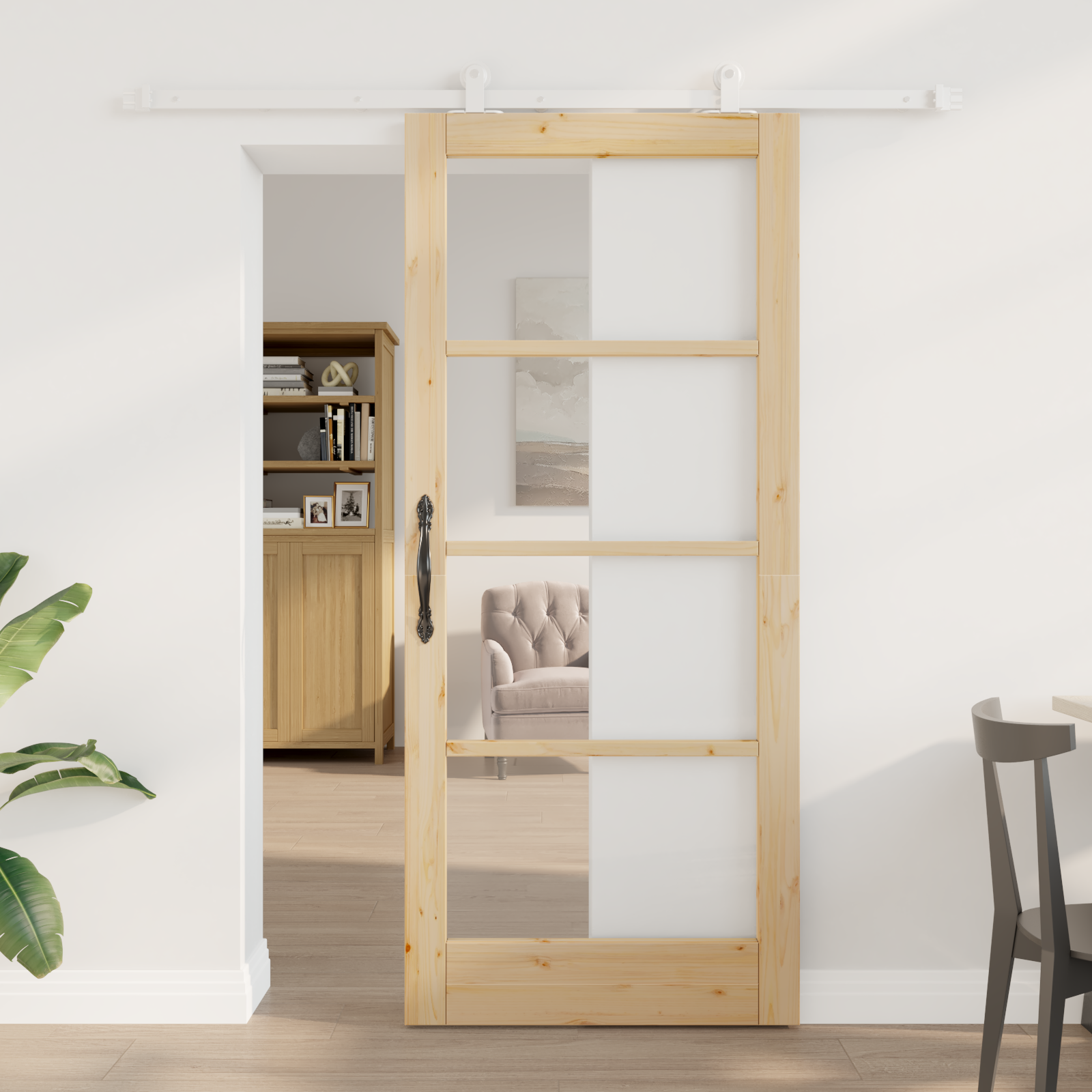 Porta scorrevole  con set di hardware 'ORKDAL'in legno massello e vetro
