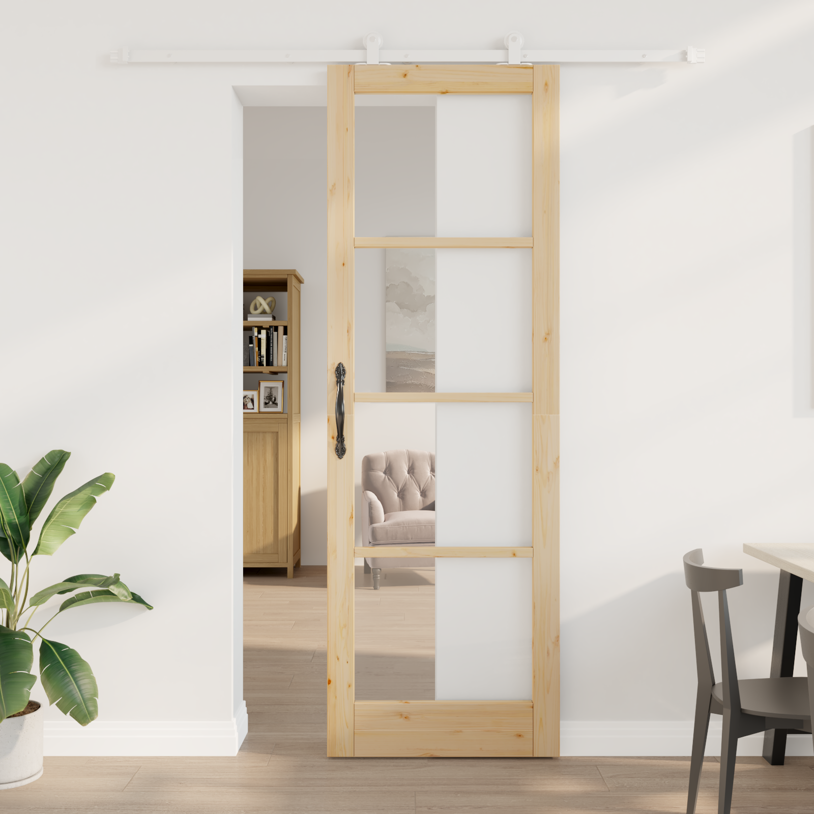 porta scorrevole  con Set di Ferramenta 'ORKDAL'Legno Massello e Vetro