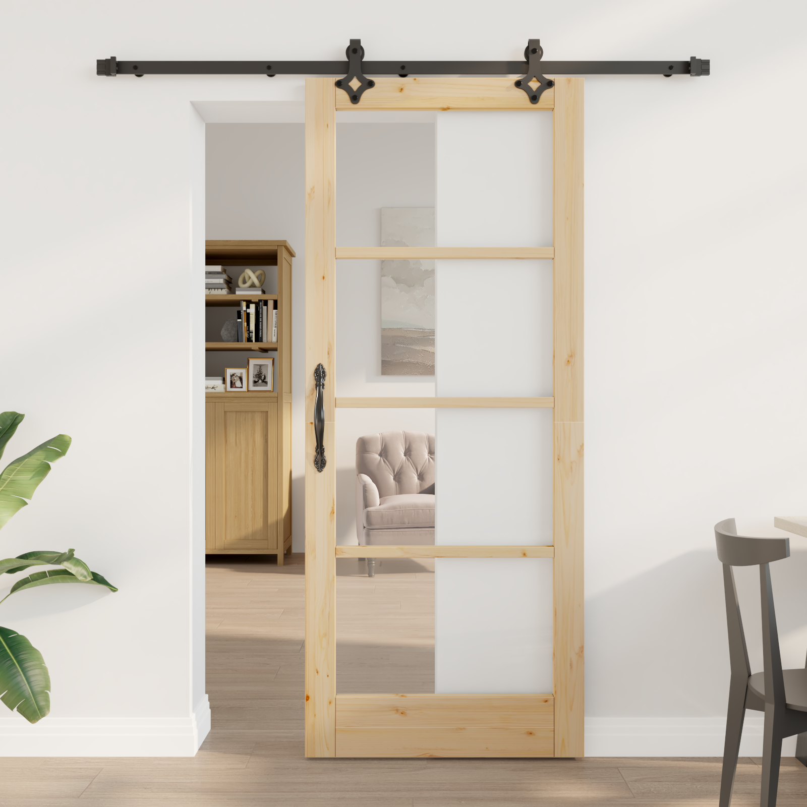 Porta scorrevole  con set di accessori "ORKDAL" Legno massello e vetro