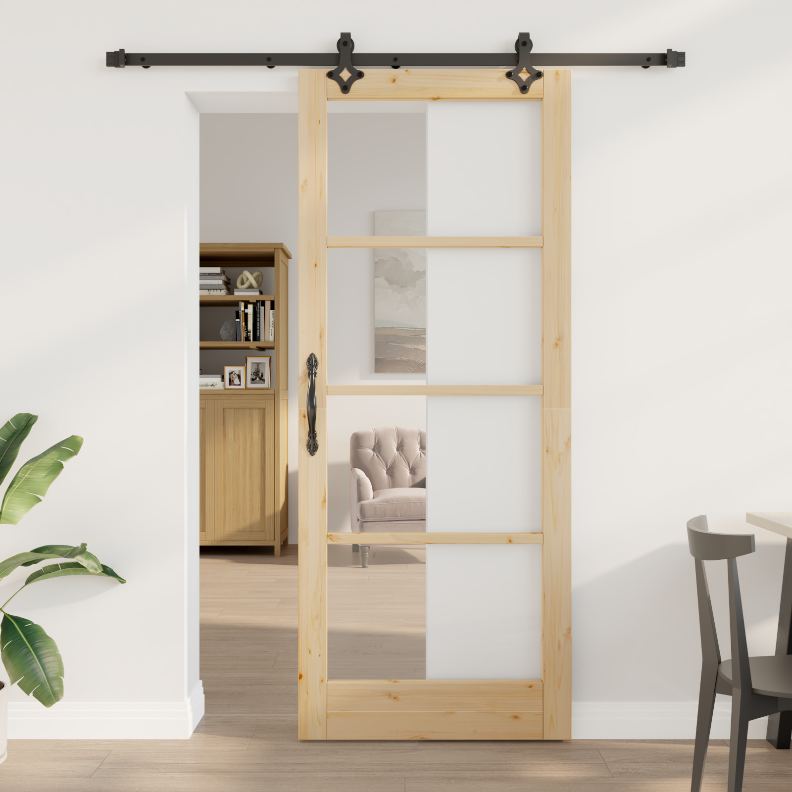 Porta scorrevole  con set hardware 'ORKDAL'Legno massello e vetro