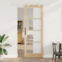 Porta Scorrevole  con Set Hardware 83x232 cm Legno Massello in Pino