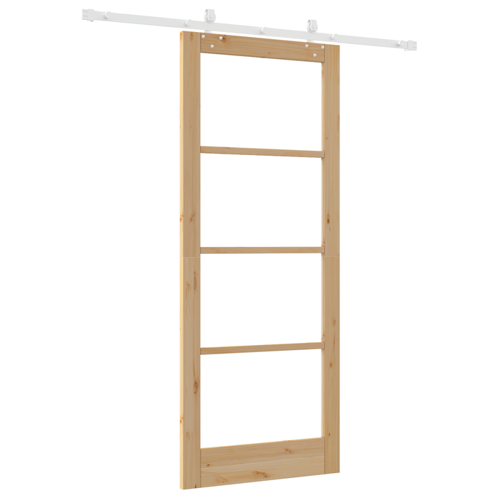 Set di Porta Scorrevole  con Hardware 86x211 cm Legno Massello di Pino
