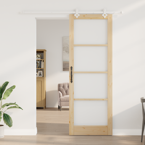 Set Porta Scorrevole  con Hardware 83x232 cm Legno Massello di Pino