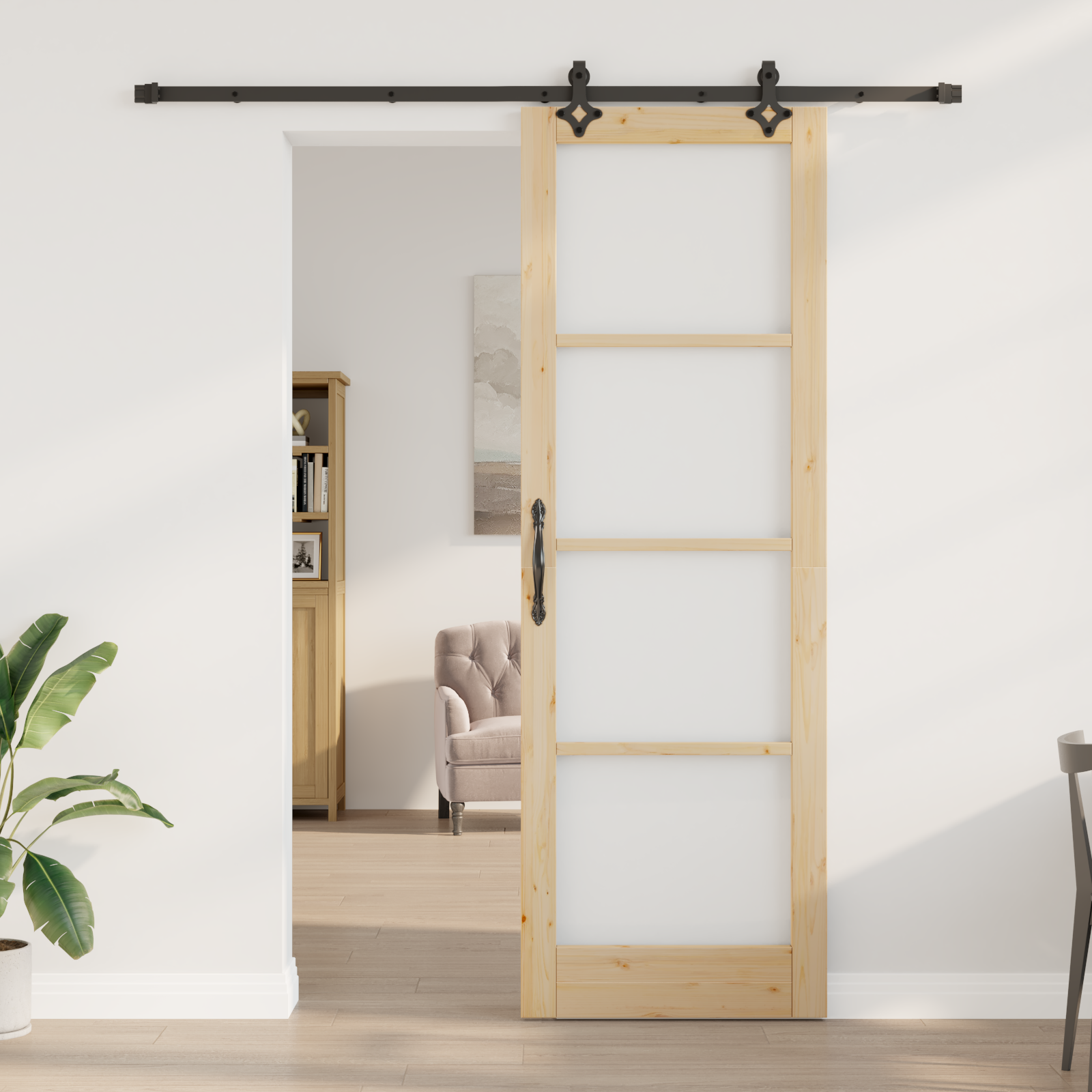 Porta Scorrevole con Set di Ferramenta 78x232 cm in Legno Massello di Pino