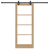 Porta Scorrevole  con Set di Ferramenta 83x202 cm in Legno Massello di Pino