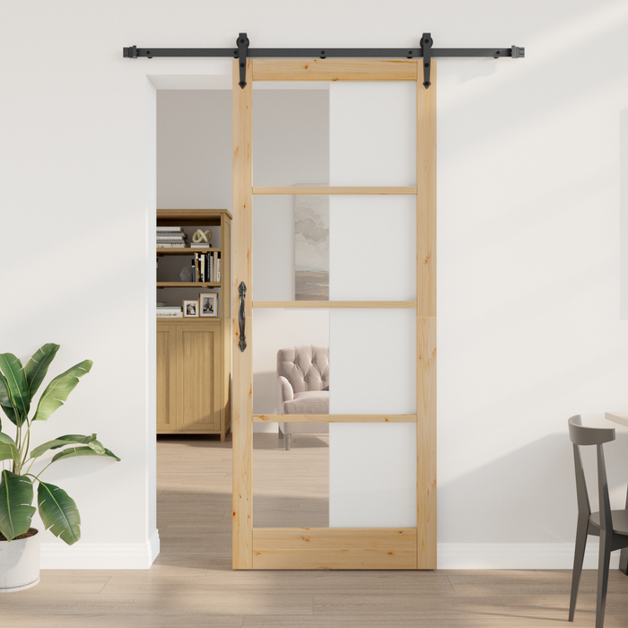 Porta Scorrevole  con Set di Ferramenta 83x232 cm in Legno Massello di Pino