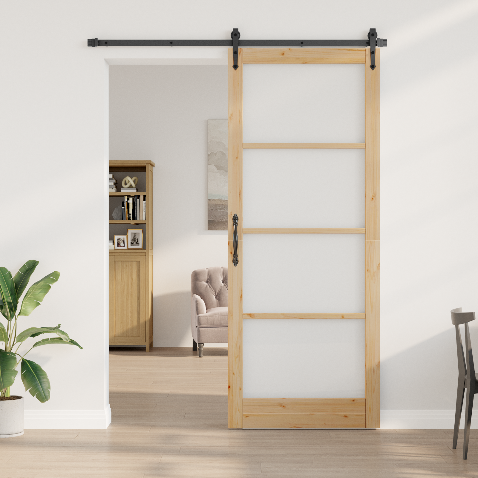 Porta Scorrevole  con Set di Ferramenta 83x232 cm in Legno Massello di Pino