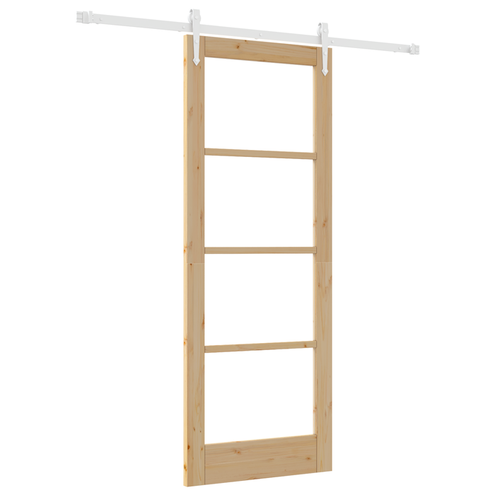 Set di Porta Scorrevole  con Set Hardware 78x202 cm Legno Massello in Pino