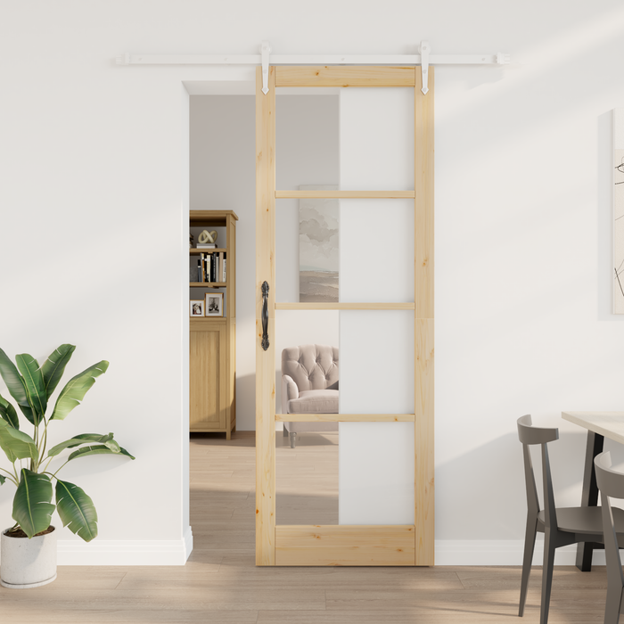 Porta scorrevole  con set di accessori 83x232 cm in legno massello di pino