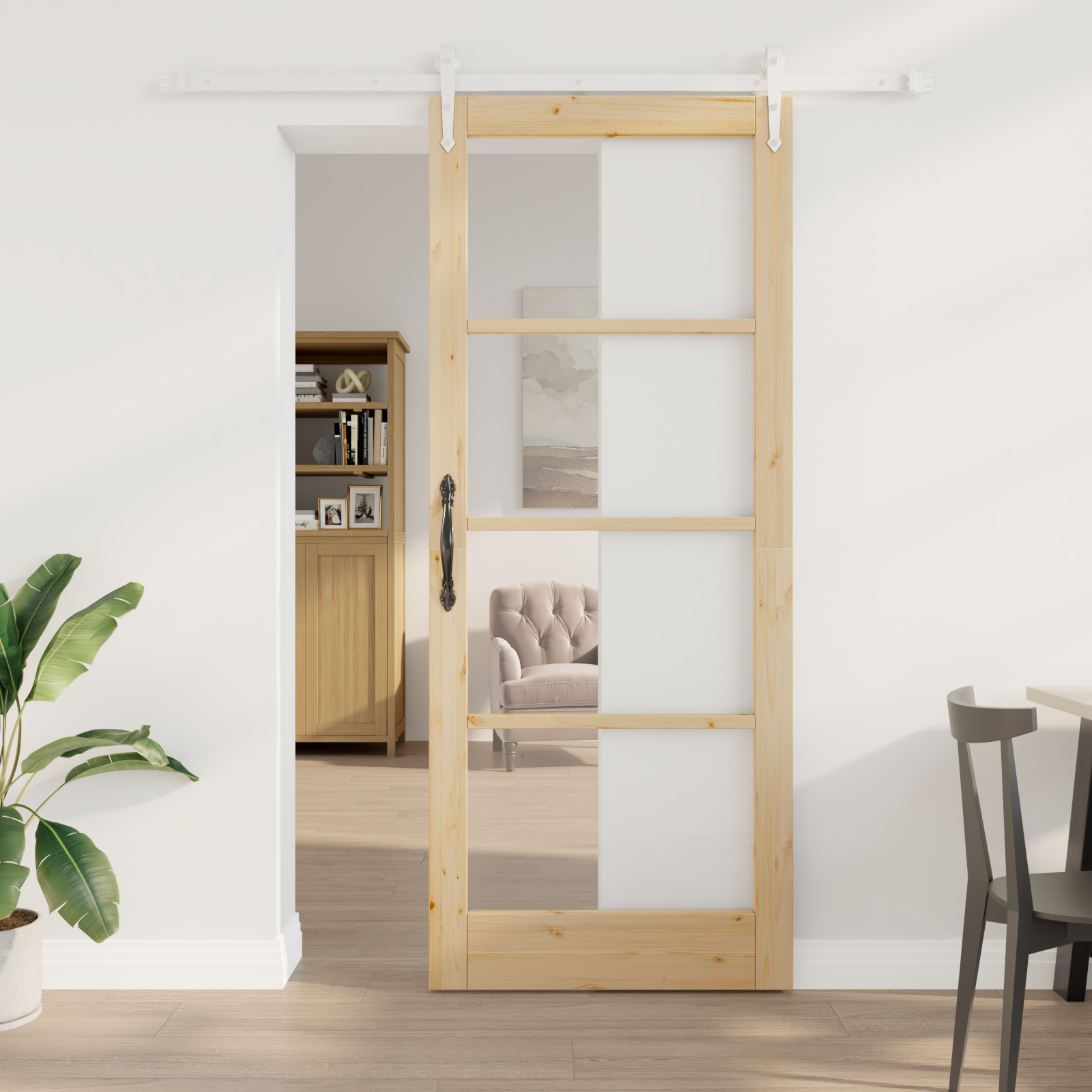 Porta scorrevole  con set hardware 86x211 cm legno solido pino