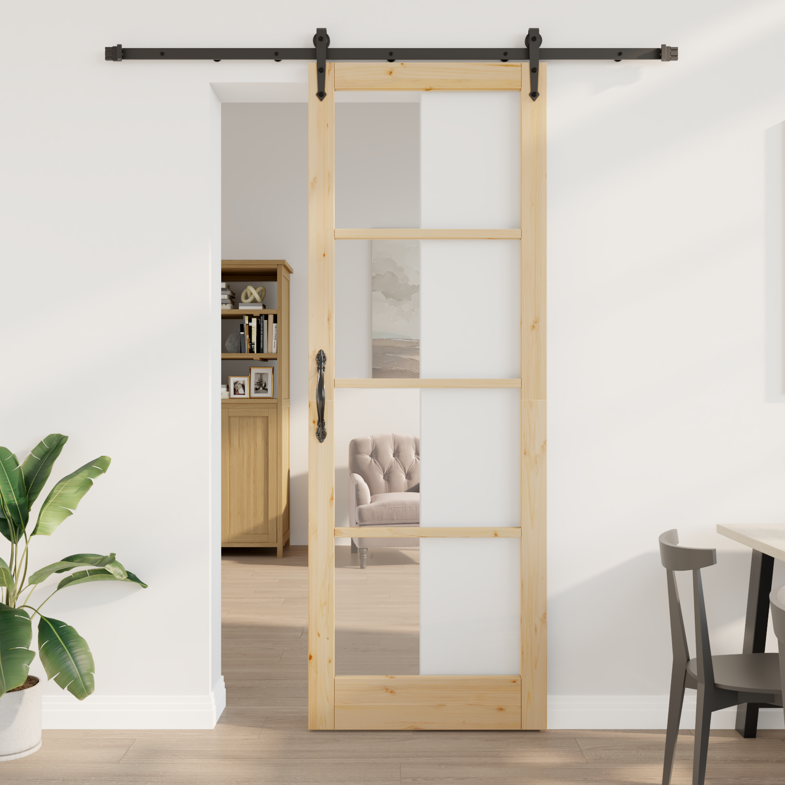 Set di porta scorrevole  con accessori 83x232 cm in legno massello di pino