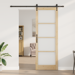 Set di porta scorrevole  con accessori 83x232 cm in legno massello di pino