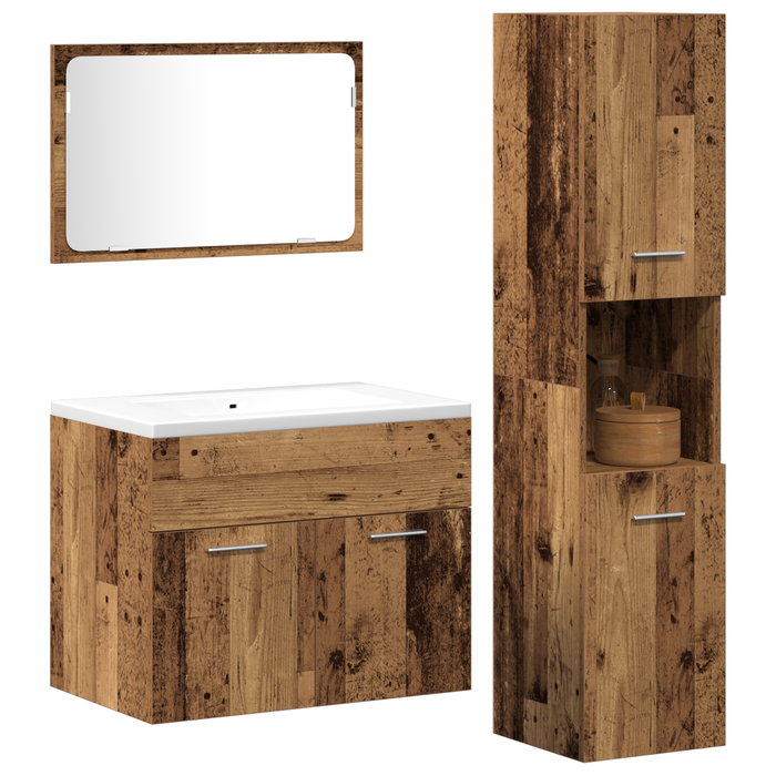 Set Mobili Bagno a 3 Pezzi in Legno Antico