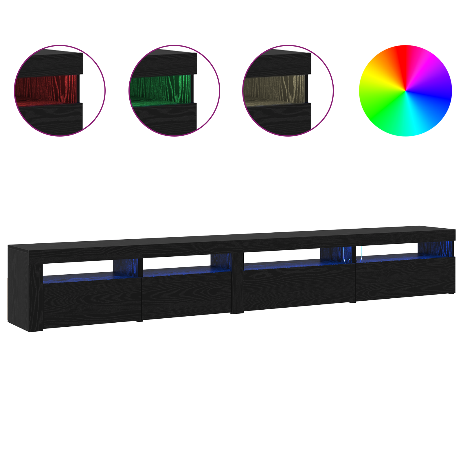 Set di mobili TV 3 pezzi  con luci LED in rovere nero legno ingegnerizzato