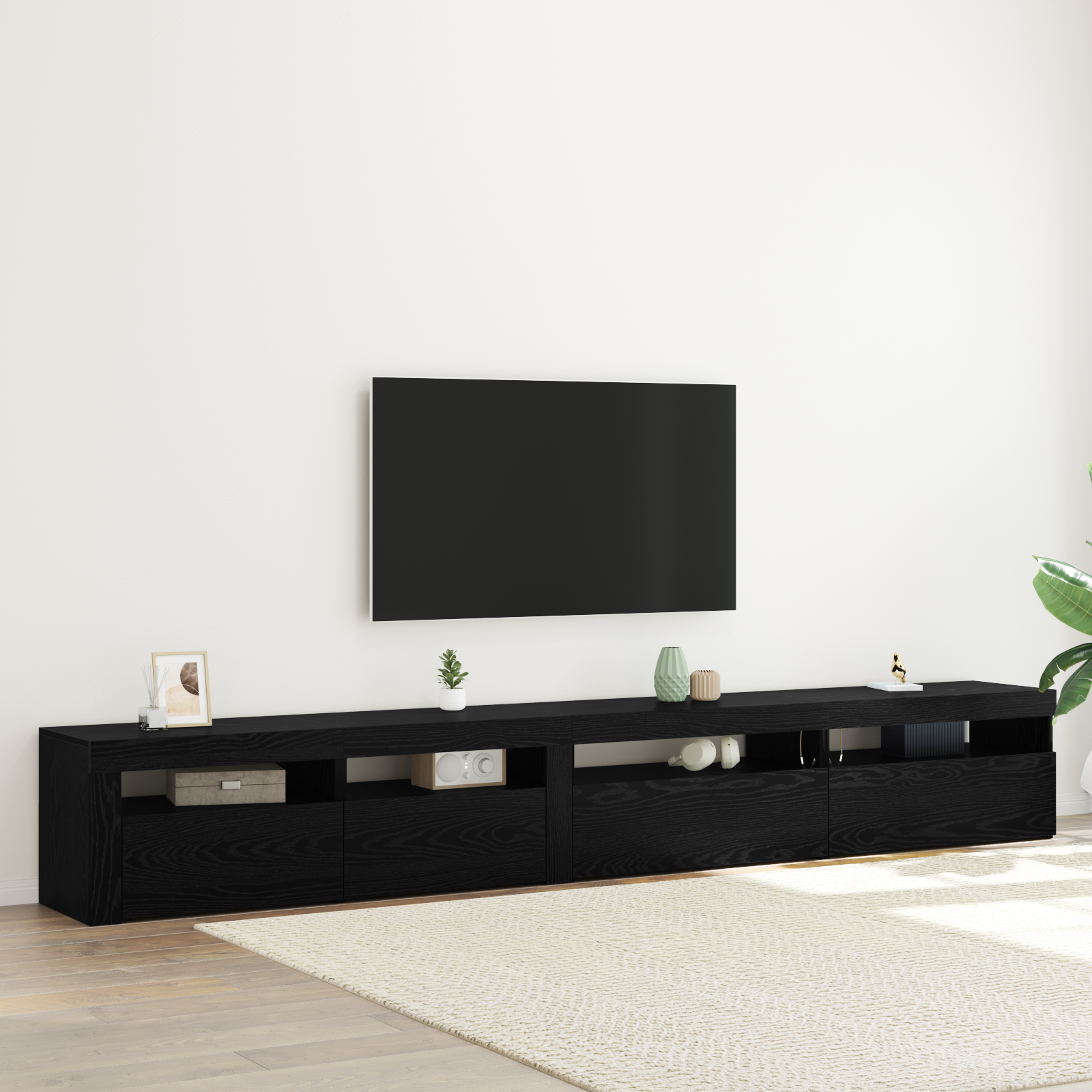 Set di mobili TV 3 pezzi  con luci LED in rovere nero legno ingegnerizzato