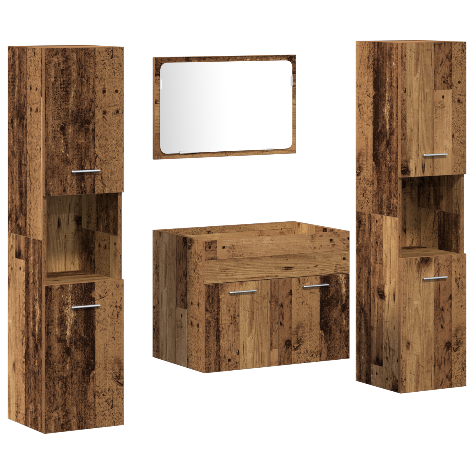 Set di Mobili per Bagno in 4 Pezzi in Legno Vecchio