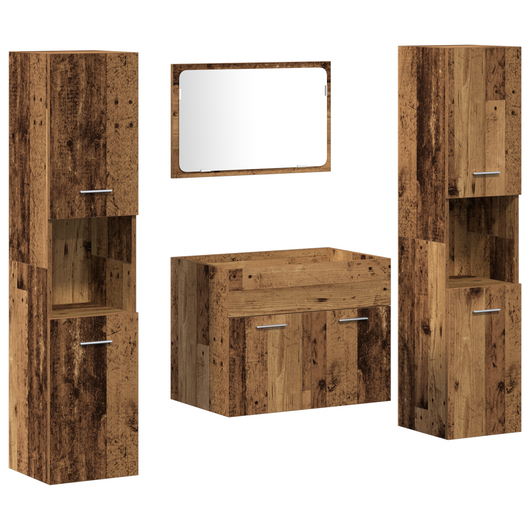 Set di Mobili per Bagno in 4 Pezzi in Legno Vecchio