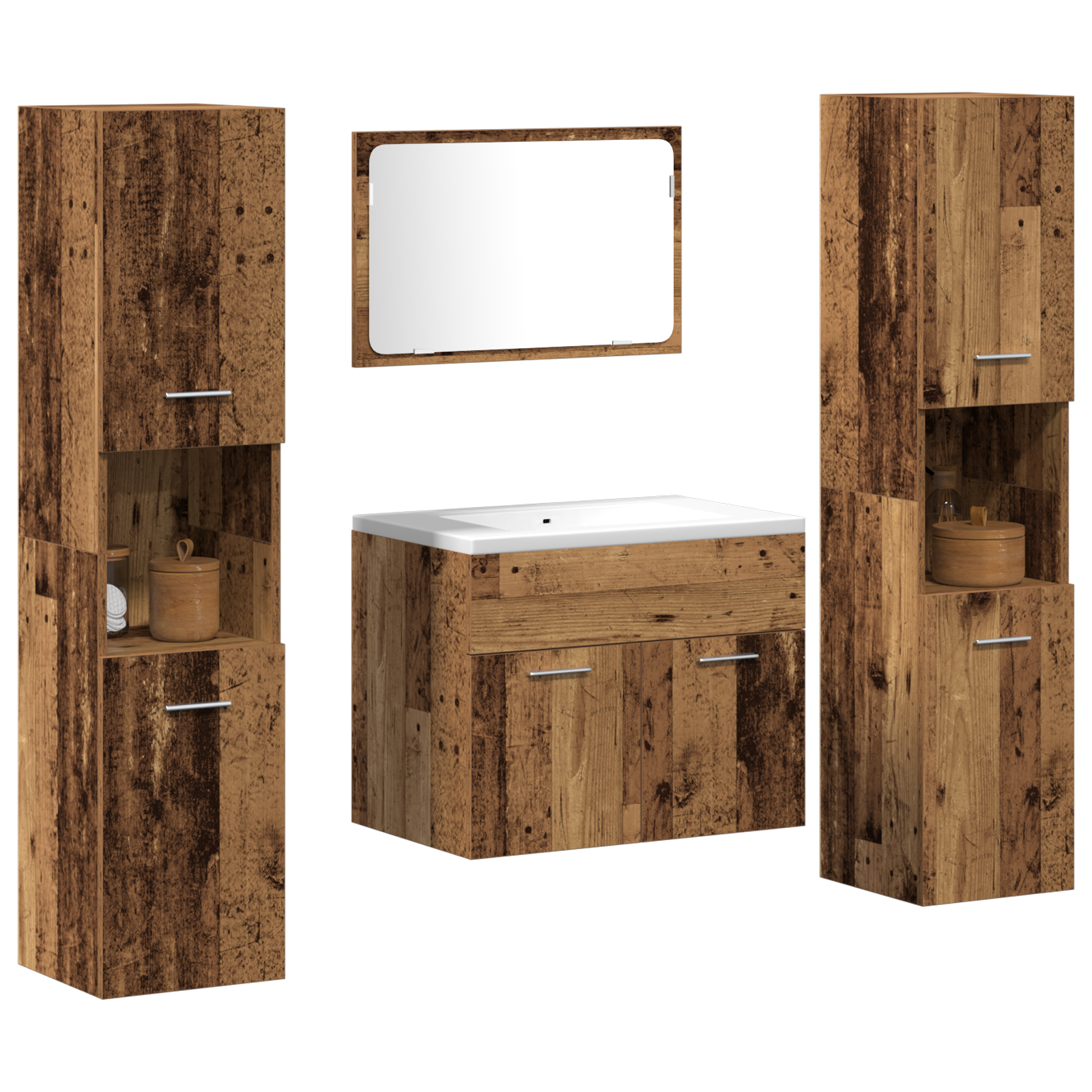 Set di Mobili per Bagno in 4 Pezzi in Legno Vecchio