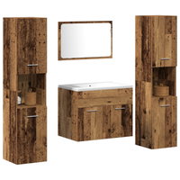 Set di Mobili per Bagno in 4 Pezzi in Legno Vecchio