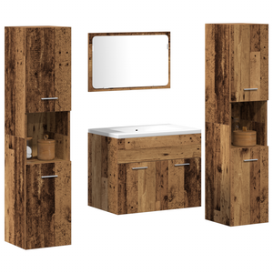Set di Mobili per Bagno in 4 Pezzi in Legno Vecchio