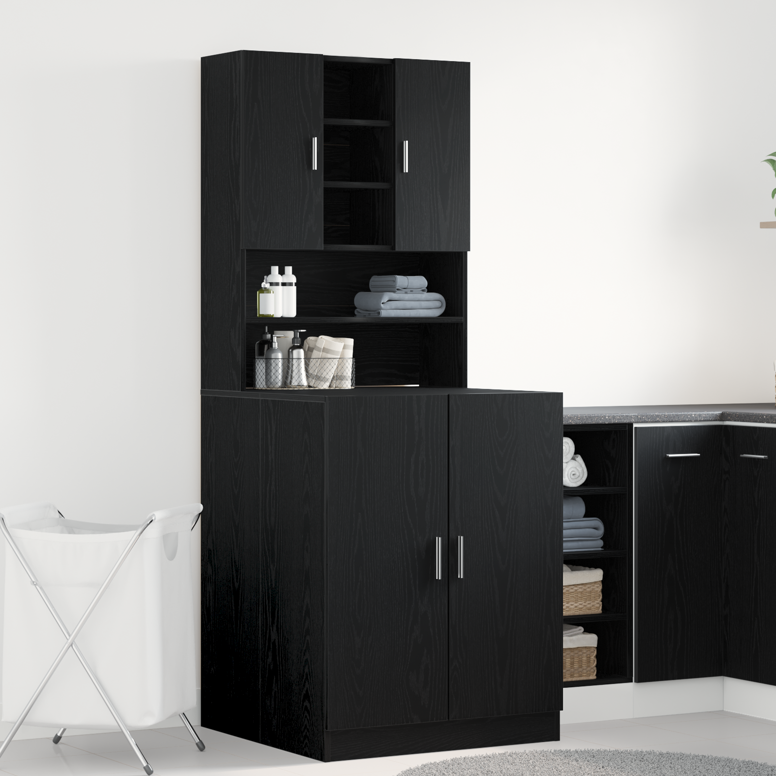 Armadi per Lavatrice  2 pz Quercia Nera 70.5x71.5x181.5 cm in Legno Ingegnerizzato