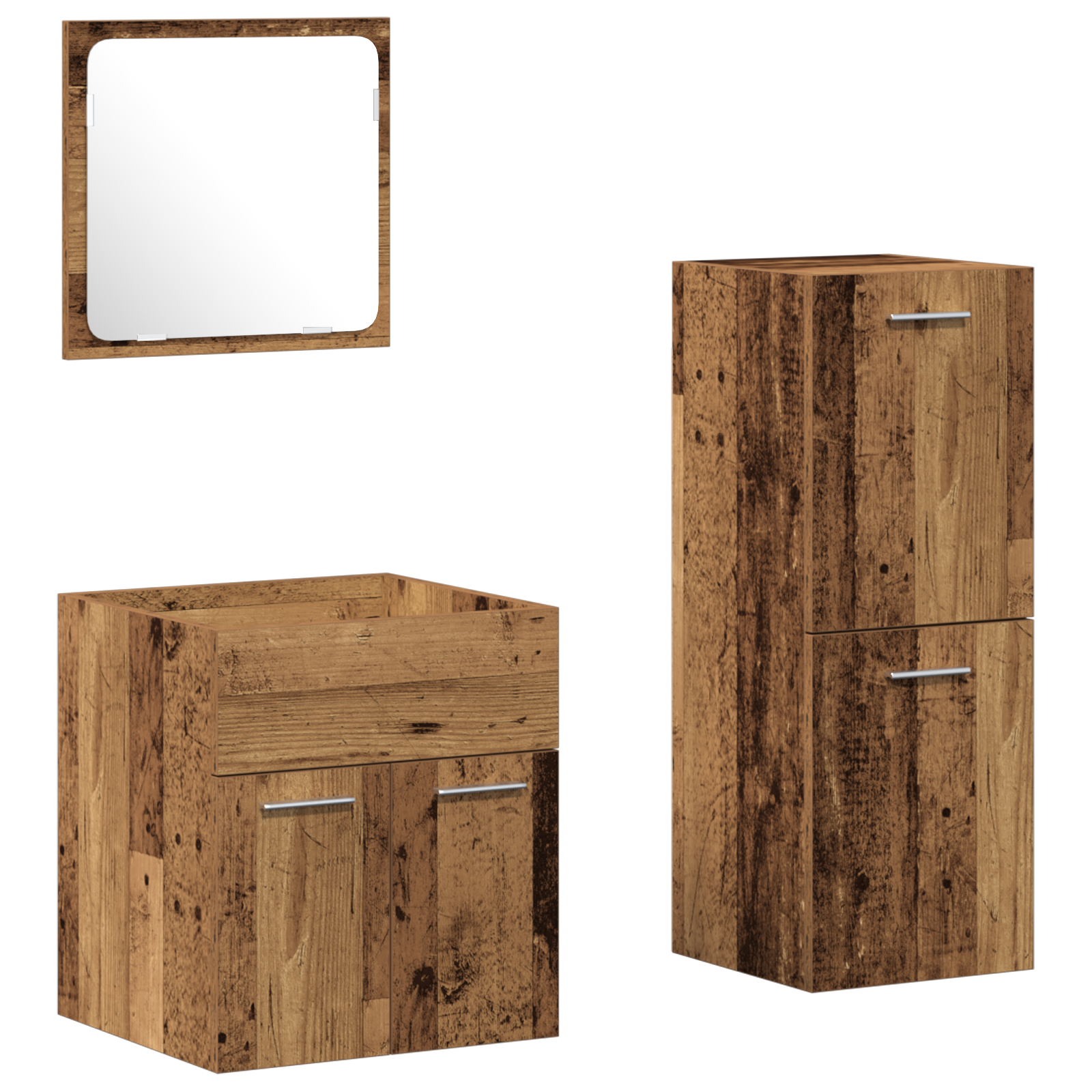 Set di mobili da bagno in legno antico e legno ingegnerizzato