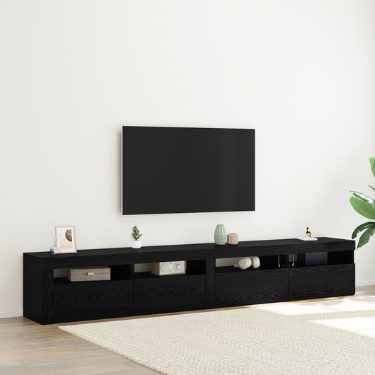 Set di mobili TV 3 pezzi  con luci LED in rovere nero in legno ingegnerizzato