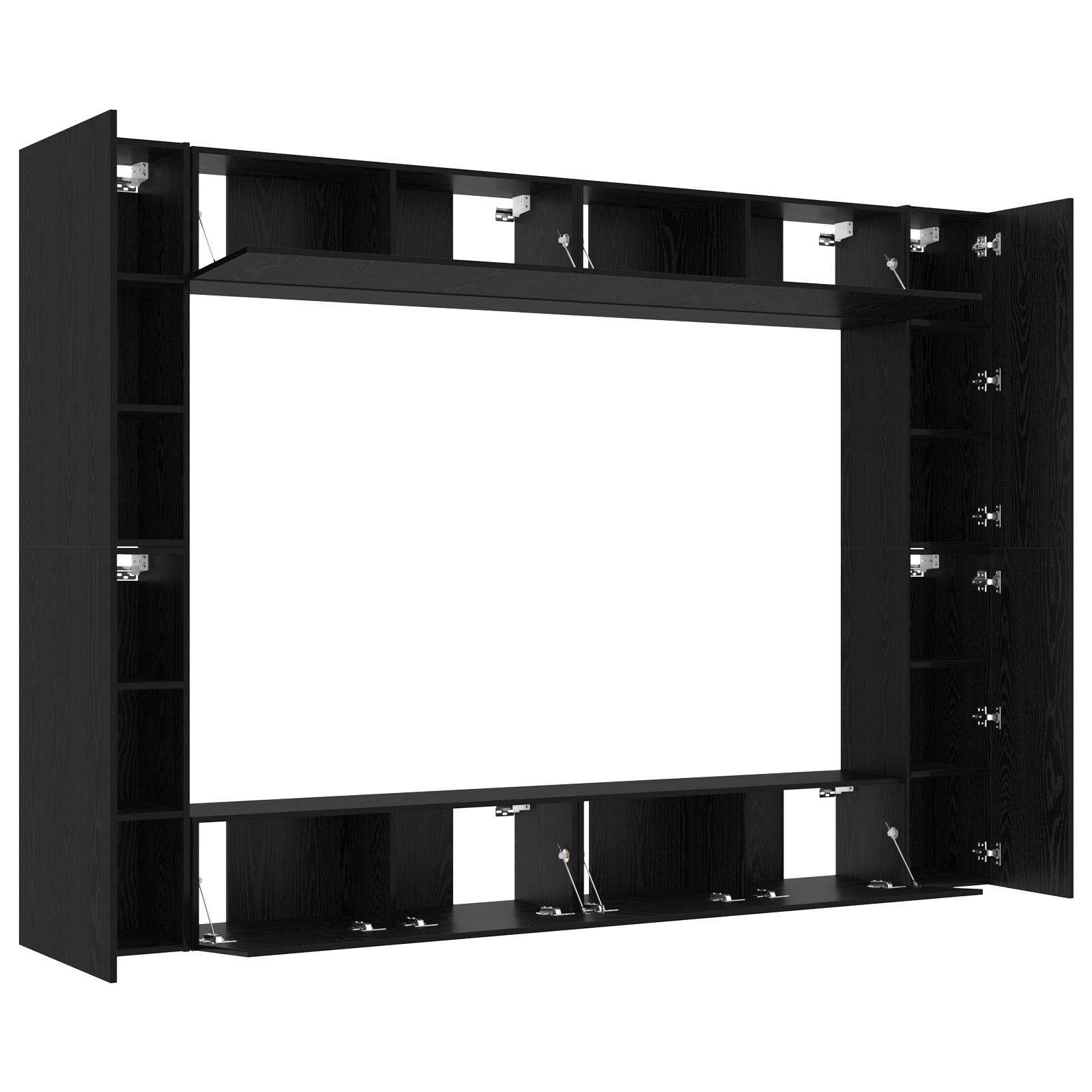 Set di mobili TV da 12 pezzi a parete in legno ingegnerizzato rovere nero