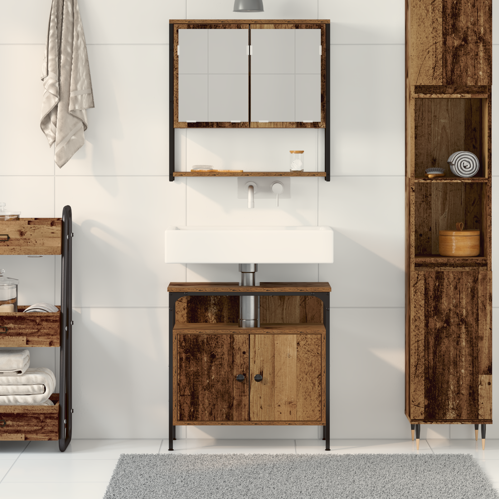 Mobile da Bagno con Lavabo Integrato in Legno Vecchio