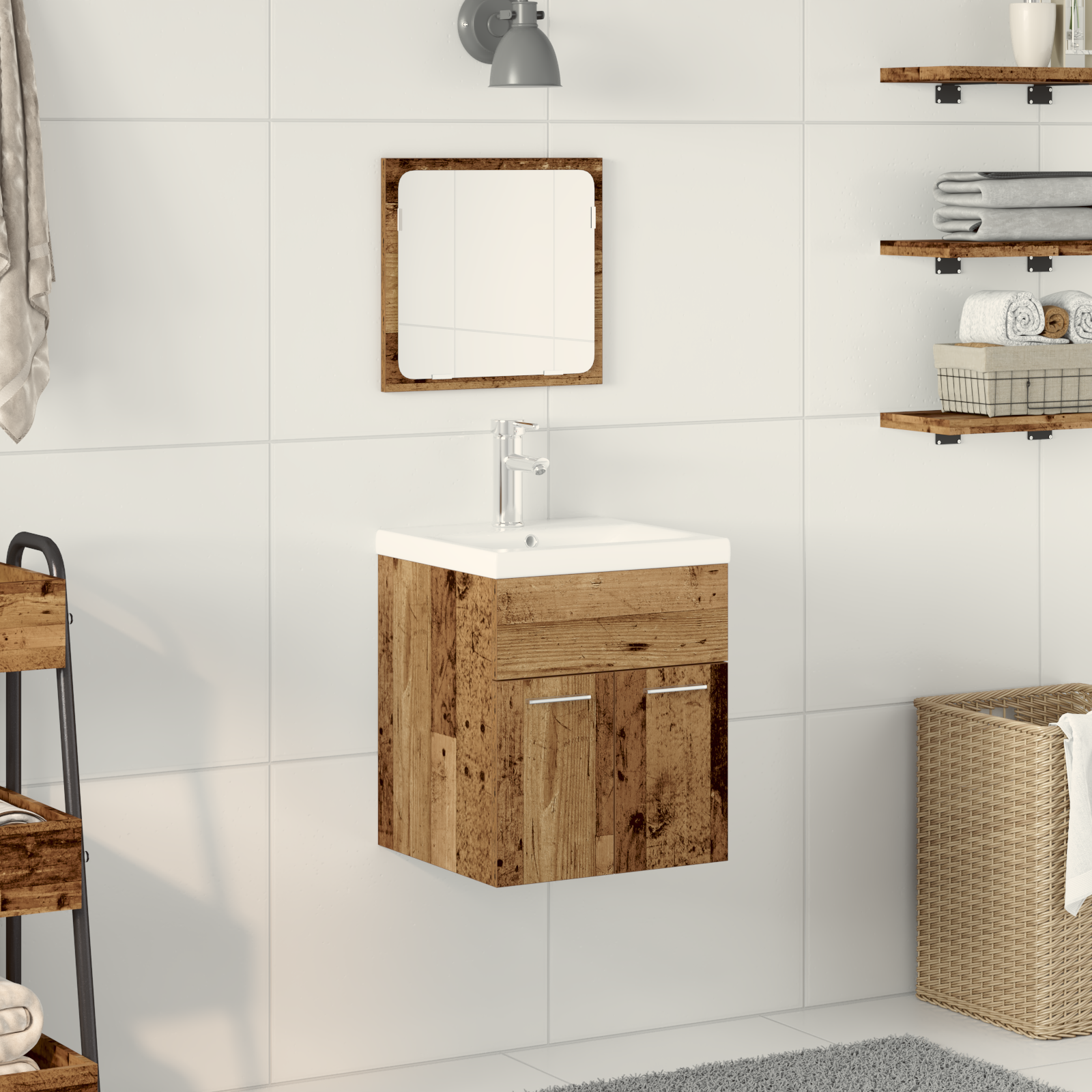 Set di Mobili da Bagno 3 Pezzi Legno Vecchio
