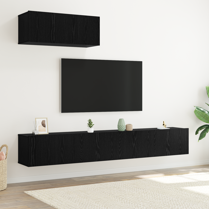 Set di 3 Mobili TV Montato a Parete Rovere Nero in Legno Ingegnerizzato