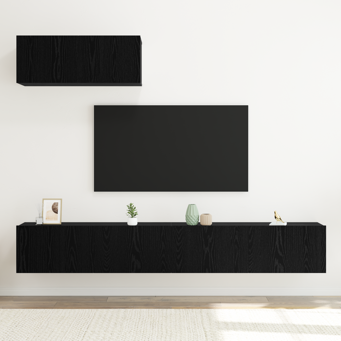Set di 3 Mobili TV Montato a Parete Rovere Nero in Legno Ingegnerizzato