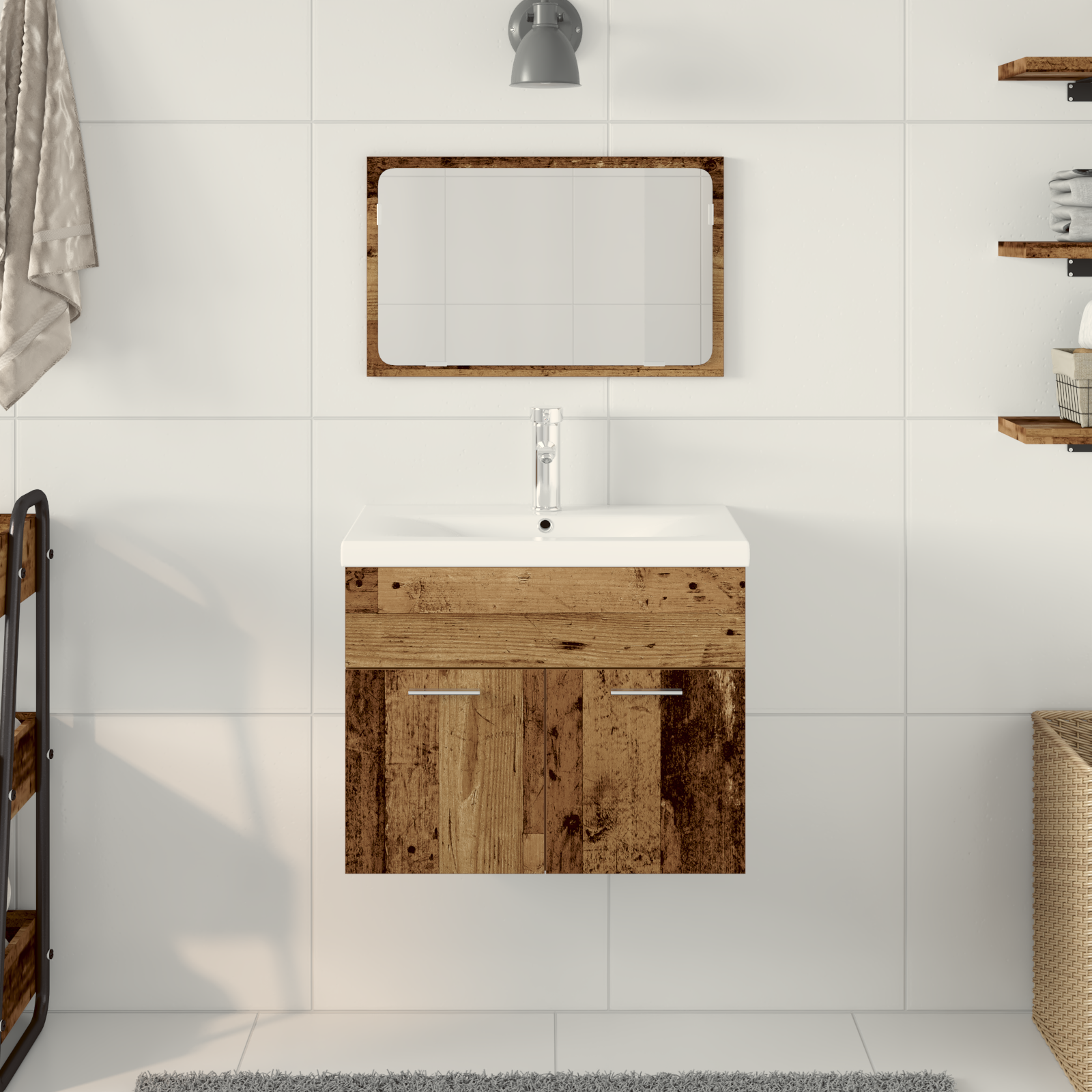 Set di Mobili per Bagno a 3 Pezzi Legno Vecchio Legno Ingegnerizzato