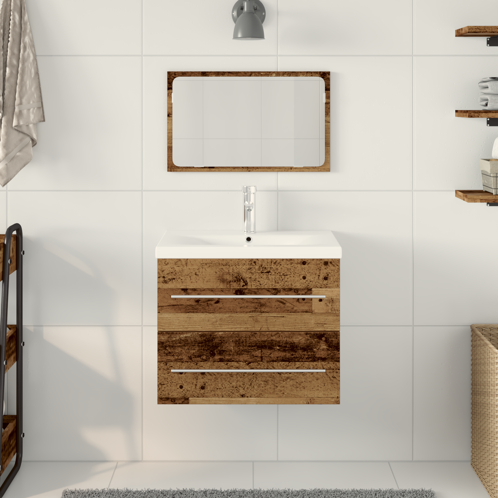 Armadio lavabo bagno con lavabo incorporato legno vecchio legno ingegnerizzato