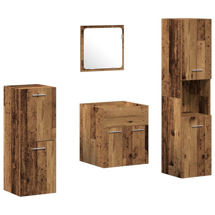 Set di Mobili per Bagno 4 Pezzi Legno Vecchio Legno Ingegnerizzato